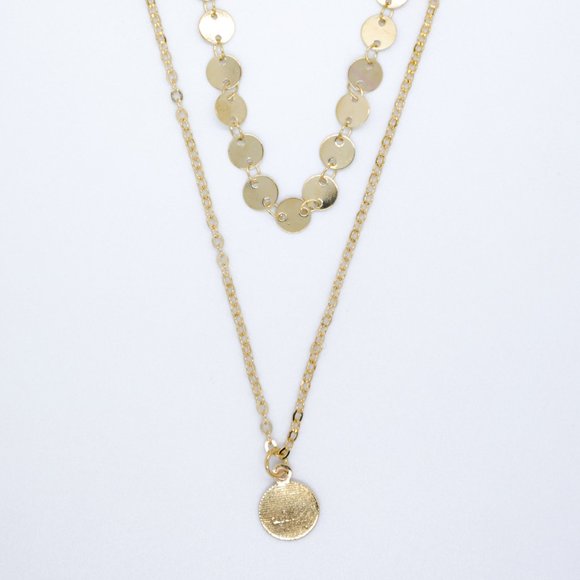 Double Layered Gold Coin Necklace - Picture 4 of 6